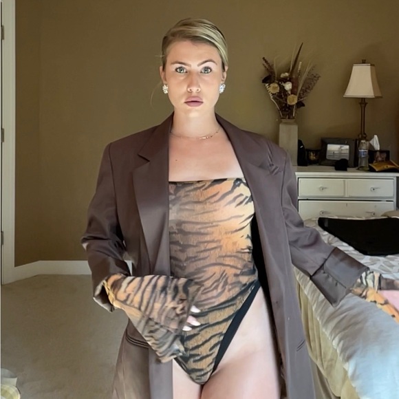 Mesh Tiger Bodysuit, Brown/Black (Medium), Stretch & High cut *HALLOWEEN SPECIAL - Picture 1 of 16